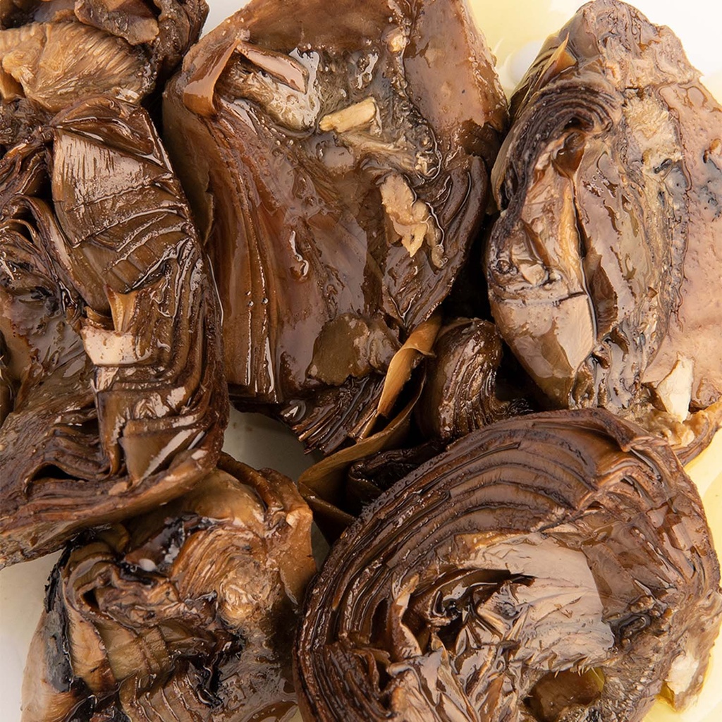 Corazones de alcachofas asadas en leña de olivo con AOVE (1ud x 305g)