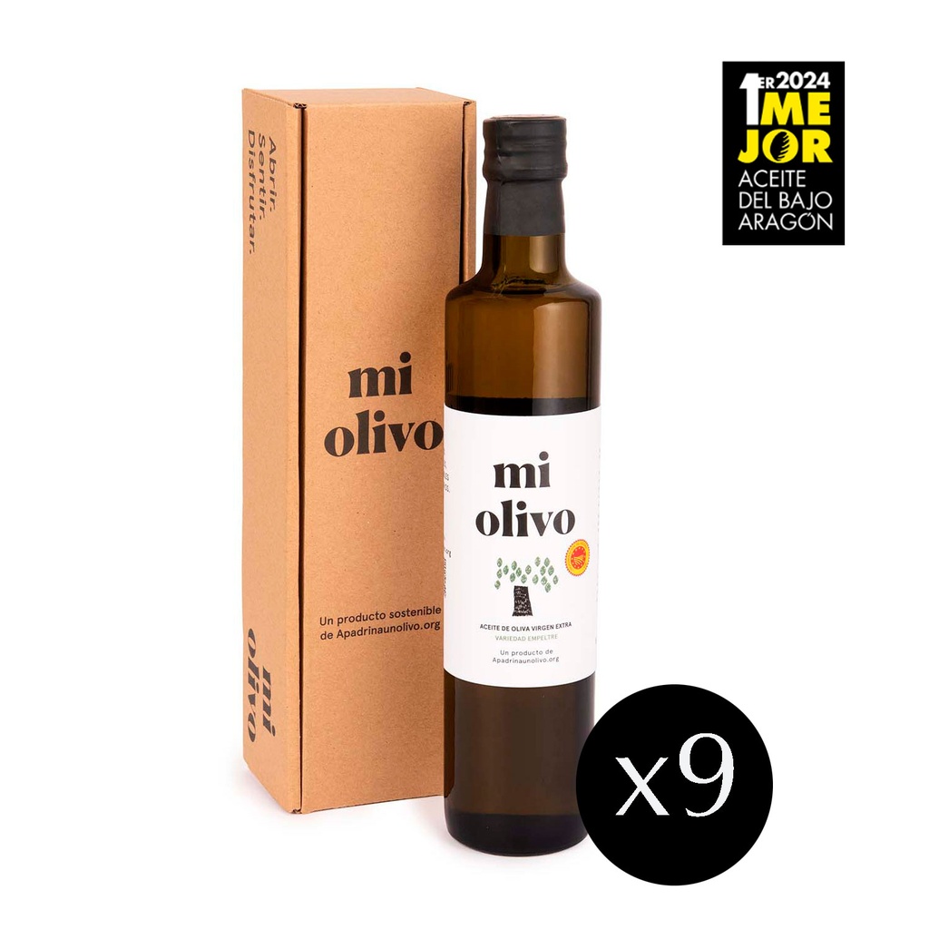 Caja Aceite de Oliva Virgen Extra Monovarietal Empeltre (estuche 9 uds. x 500 ml)