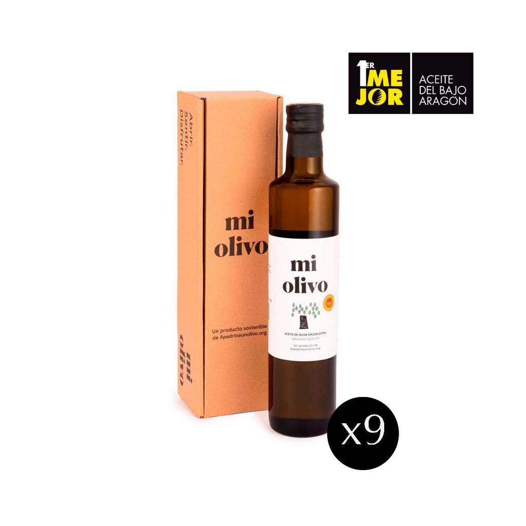 Caja Aceite de Oliva Virgen Extra Monovarietal Empeltre (estuchadas 9 uds. x 500 ml)