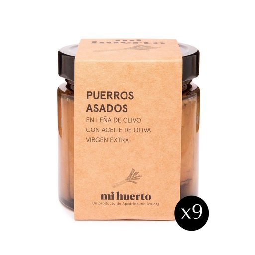 [caj-puer-320gr-9uds] Box of Olive Wood-Fired Roasted Leeks with Extra Virgin Olive Oil – 9 x 320 g Glass Jars