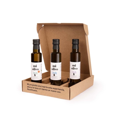 [pack-cata] Coffret de Dégustation Virtuelle 3 variétés : Empeltre, Picual et Galega - Bouteille en verre de 250 ml