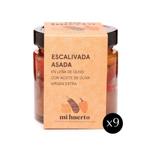 [caj-esc-315gr-9uds] Caja de escalivada asada a la leña de Olivo en AOVE (9 uds. x 315g)